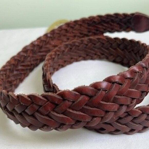 Vintage Leather Braided Belt Brass Buckle BoHo Chic Haute Hippie Rodeo Gal - Picture 9 of 9